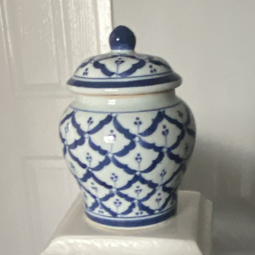 Blue white ceramic geometric - blue, &