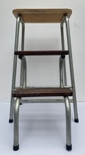 Vintage Mid-Century  Step Stool Kitchen Industrial Metal & Wood