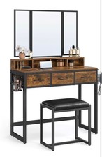 VASAGLE Dressing table with 3-piece folding mirror, hair dryer holder, cosmetic