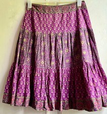 ANOKHI for EAST  Skirt 14 Cotton Hand Block Printed Tiered Lined Midi Length