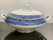 C1912 Burgess & Leigh Burslem Pottery Tureen And Lid Napoli Blue + White 1400ml