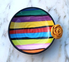 Rare Mary Rose Young Pottery 2004 3D Orange Rose Striped Trim Trinket Dish