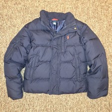 Flawless Polo Ralph Lauren Navy Boys Down Jacket Sz 8-10 No Hood