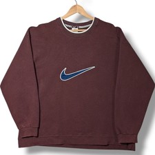 Vintage Nike Sweatshirt Mens XL Burgundy 90s Embroidered Centre Swoosh Jumper