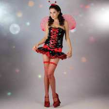 Ladies Sexy Lovebug Ladybug Fancy Dress Costume Corset Skirt Wings Antennae New