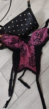 Corset Ladies Frill Baby Pink Black Suspenders Size Xs