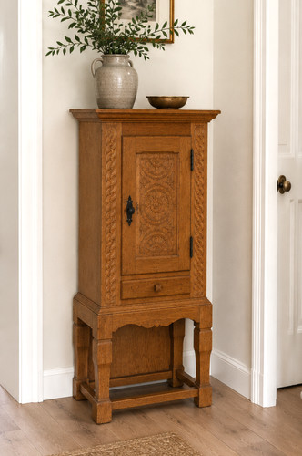 Carved oak side cabinet - oak,