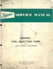 Simms Minimec Fuel Injection Pump Leaf Spring Governor Workshop Service Manual