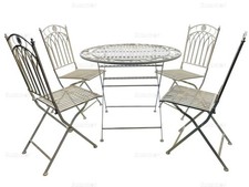 4 Seat Vintage Dining Set - White Antique Finish, Wrought Iron, Fully Assembled