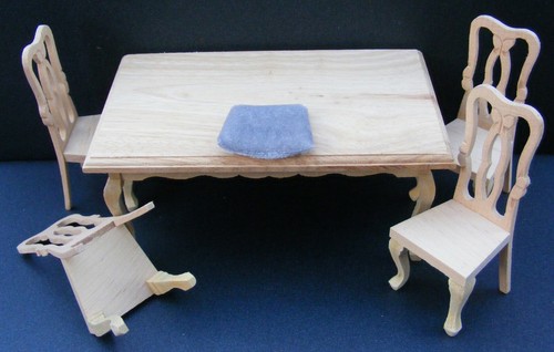 Dolls house table and chairs - table, 4