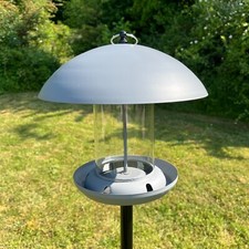 Free Standing Bird Feeder on a Pole Mounted Metal Garden with Dome Roof