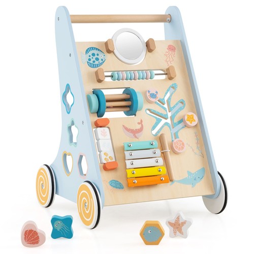 Gymax wooden baby walker push - walker,