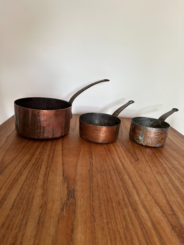 Antique french copper pan set - french,