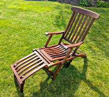 1930's Vintage S.S. New Amsterdam 1st Class Teak and Brass Steamer Chair