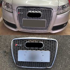 RS6 Style Honeycomb Chrome Ring Front Bumper Grille Fit For Audi A6 S6 2005-2011