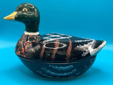 MICHEL CAUGANT HAND PAINTED DUCK FOIE GRAS TERRINE PATE DISH FRANCE 1970’s A/F
