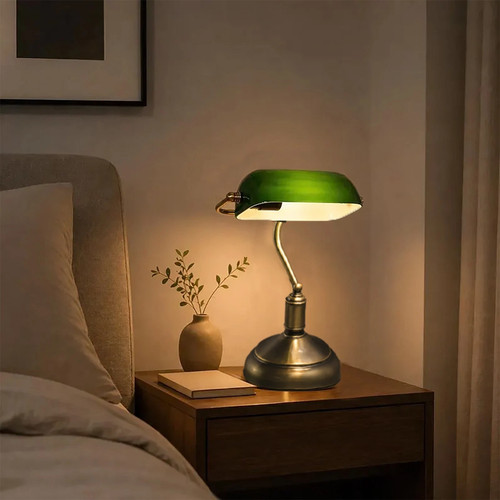 Banker lamp green glass shade - banker,
