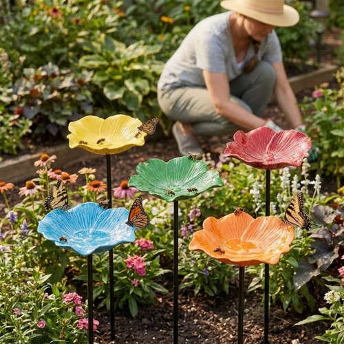 Flower shaped ceramic bee - ceramic,