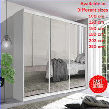 Modern Full Mirror Sliding Door Wardrobe with LED Light