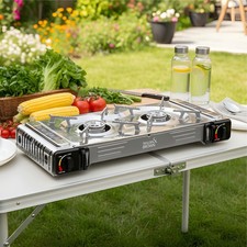 Portable Butane Double Twin Dual Burner Camping Fishing BBQ Gas Stove Cooker