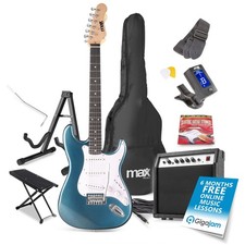 Max GigKit Beginner Electric Guitar Kit with Amplifier, Stool & Footrest - Blue