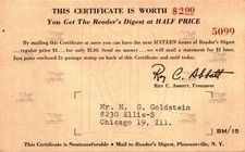 Certificate, Reader's Digest