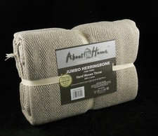 Extra Large Herringbone Throw Blanket 100% Cotton Natural and Beige 102" x 155"