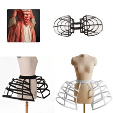 Ladies Double Hoop Skirt Pannier Crinoline Gown Underskirt Dress Cage Bustle .