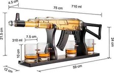 Whiskey Decanter Set AK47 Rifle Gun Shaped Glass Decanter 4 Whiskey Glasses 710m