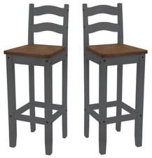 Corona Grey Pair of Bar Stools Tall Chairs Mexican Solid Pine Mercers Furniture®