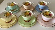 Vintage HARROWBY Colourful Harlequin & Roses Fine Bone China Teaset 18 Piece