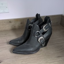 Jeffrey Campbell Boots Booties  Black Western Buckles Block Heel Designer