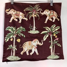 Jim Thompson Thai style brown elephant trees autograph pair cushion cover sz 17"