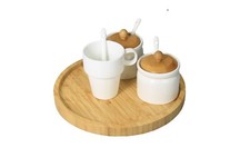 Natural Bamboo Rotating Round Tray Lazy Susan Turntable Serving Plate Board 25cm