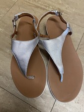 Fitflop UK 6 Lainey Toe Post Thongs Silver Back Strap Leather Sandals