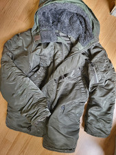 ALPHA INDUSTRIES Grey Parka Coat size L Mens Full Zip Hooded N-3B Vintage Casual