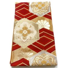 5331# Japanese Vintage Fukuro Obi Belt Kimono Fabric Silk Traditional Red