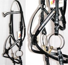 FSS GLOW 2 row Crystal BLING German Comfort WHITE Padded Grackle Figure 8 Bridle