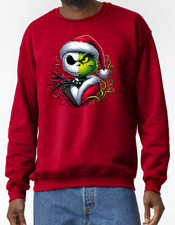 Grinch Jack Skellington Christmas Jumper or T-Shirt Printed Premium Gildan Red