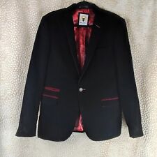 Marc Darcy London Mens Blazer Black Velvet Single Breasted Pockets Size 40 Reg