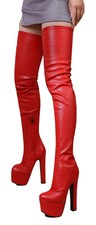 Red Thigh High Platform Boots