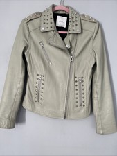 Mango MNG Women's Studded Real Leather Jacket Size 8-10