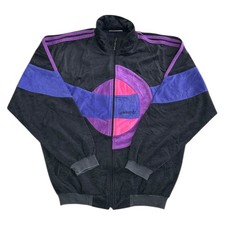 Vintage Adidas Track Jacket 90s Retro Velour Style Black Purple Mens Medium