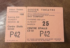 BAD COMPANY RARE CONCERT TICKET STUB BIRMINGHAM, ENGLAND 03/25
