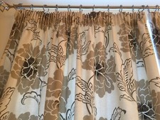 PAIR CURTAINS LAURA ASHLEY BABBINGTON TRUFFLE BEIGE CREAM W63in L53in COTTON VGC