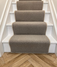 Carpet Stair Runner 7M X 60cm Colour Greige Herringbone With Wool Whipped Edge.