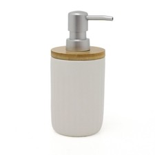 White Ceramic Ribbed Soap Dispenser | Refillable Bathroom Hand Wash Holder