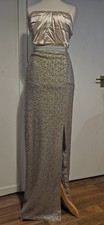 COAST Dress Sz 14 Silver sequin maxi dress wedding Guest long prom Gold Sparkle 