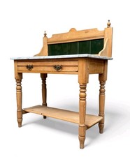 ANTIQUE PINE WASHSTAND VICTORIAN TILED BACK