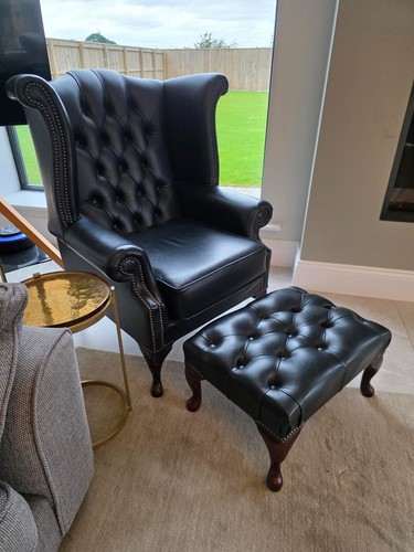 Black leather chesterfield - leather,